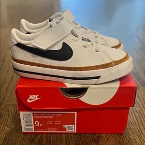 NIKE Court Legacy Kids Sneakers - White, Black, Desert Ochre - Boys 9C